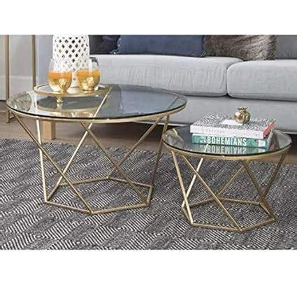 SMC FURNITURE Steel Contemporary Gold Finish and Transparent Glass ...