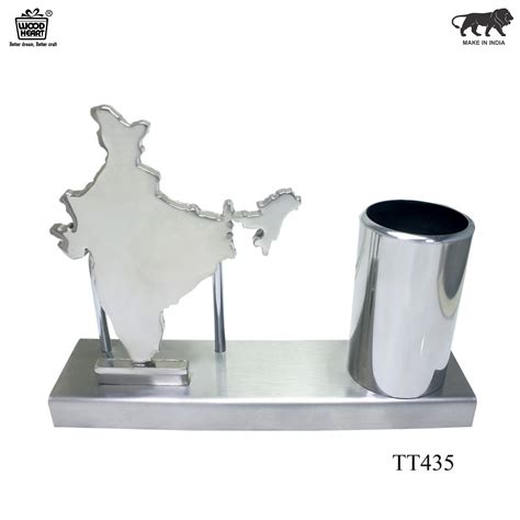 Desk Organizer with India Map Cutout & Pen Holder – Wood Heart