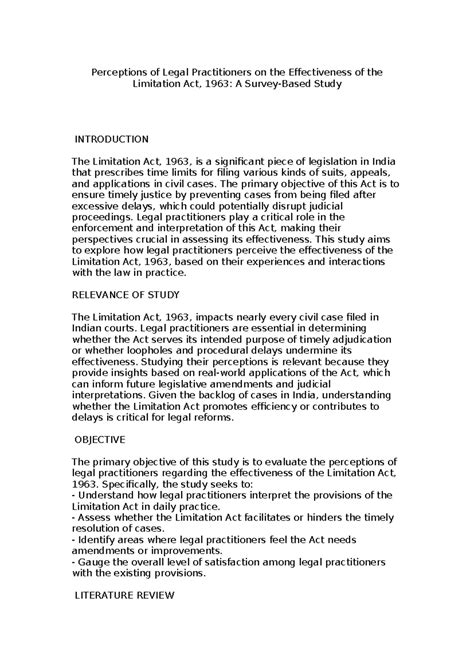 Perceptions of legal practitioners on the Limitation Act, 1963: a study ...