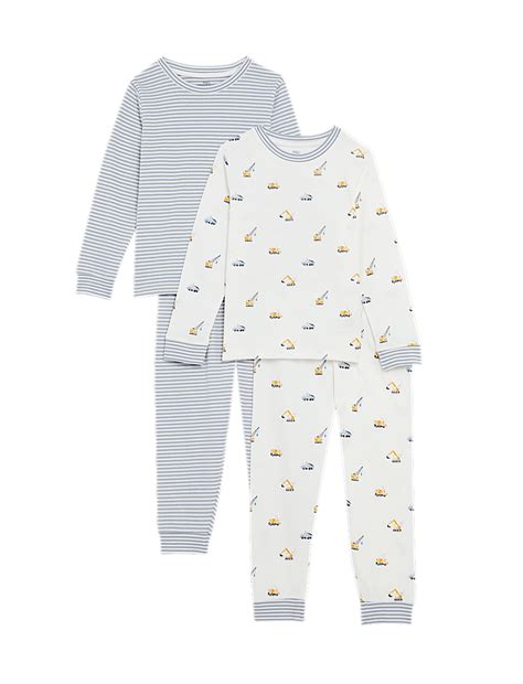Buy 2pk Pure Cotton Digger & Striped Pyjama Sets (1-8 Yrs) at Marks ...