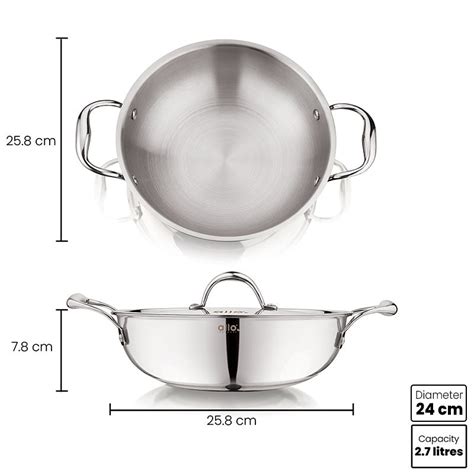 2.7L Allo CookSafe TriPly Stainless Steel Kadhai | With Stainless ...