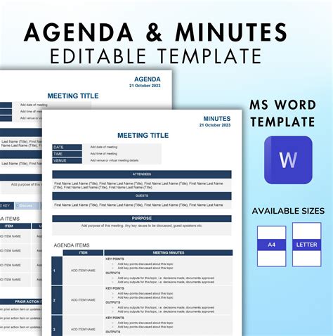 Meeting Minutes and Agenda Template Professional Package | Instant ...