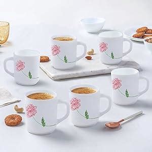 Larah by BOROSIL Red Mist Opalware Mug, Set of 6 Tea/Coffee Mugs, 240 ...