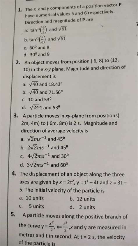 The x and y components of a position vector P have numerical values 5 and..