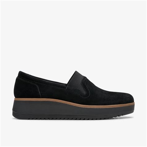Womens Zylah Sky Black Suede Loafers Slip On Shoes | Clarks