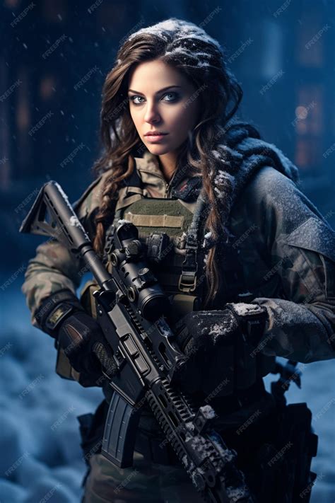 Premium AI Image | A pretty female soldier with a haircut wearing ...