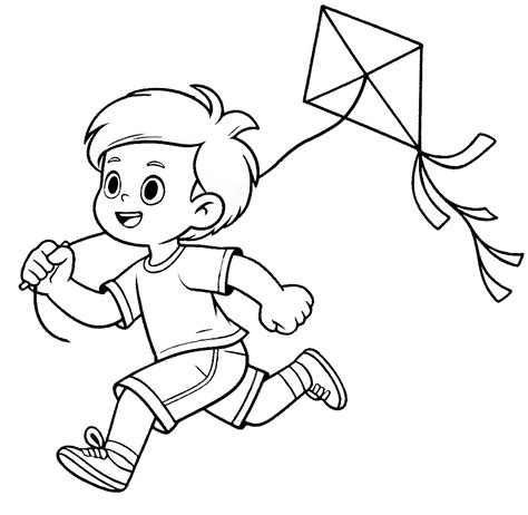Boy Playing Kite 🧒🪁☀️ 🧒🪁☀️ Coloring Page