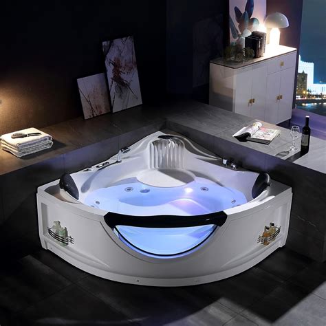 Empava Corner Whirlpool Bathtub with Heater,2 Person 59" Jetted Tub ...