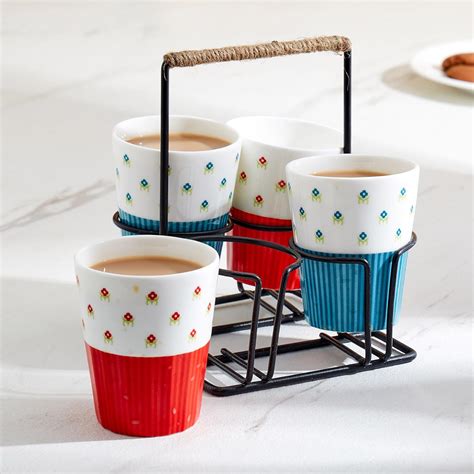 Buy Home Centre Raisa Rajarani 5Pcs Bone China Cutting Chai Cups with ...
