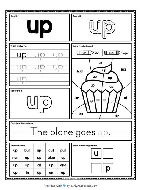 Free Sight Word “Up” Worksheet – Trace, Read & Color Activities | Sight ...