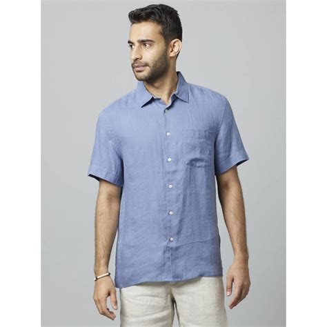 Blue Classic Spread Collar Linen Casual Shirt (DAMARLIN1) | Celio