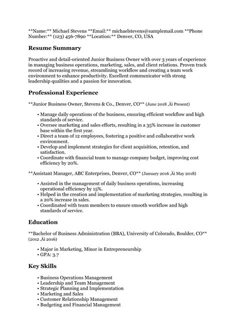 Business Owner Resume Examples/Samples 的图像结果