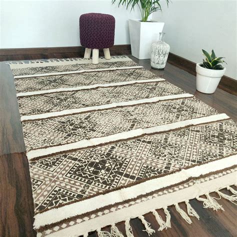 Avioni Boho Look Cotton Printed & Part Tufted Floor Rug / Durrie – Bro ...