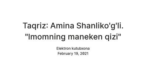 Taqriz: Amina Shanliko'g'li. "Imomning maneken qizi" — Teletype