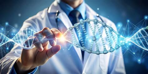 Abstract luminous dna molecule hand of doctor touching and cut dna for ...