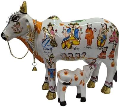 Buy VIVAAN EXIM 10 Inch White Kamdhenu Cow Statue with Calf | Marble ...