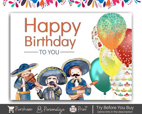 Mariachi Birthday Card Birthday Card Editable Mariachi | Etsy
