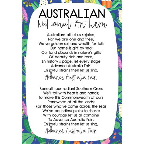 Australian National Anthem Poster Let’s Bloom Print – Top Teacher