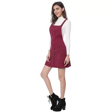 Women's Casual Pinafore Dresses Straps A-Line Corduroy Mini Overalls Dress
