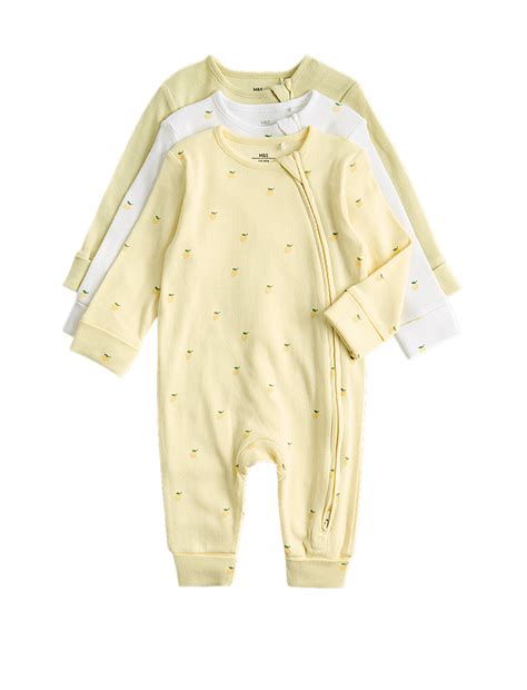 Buy 3 Pack Cotton Rich Lemon Sleepsuits (6½lbs-3 Yrs) at Marks & Spencer