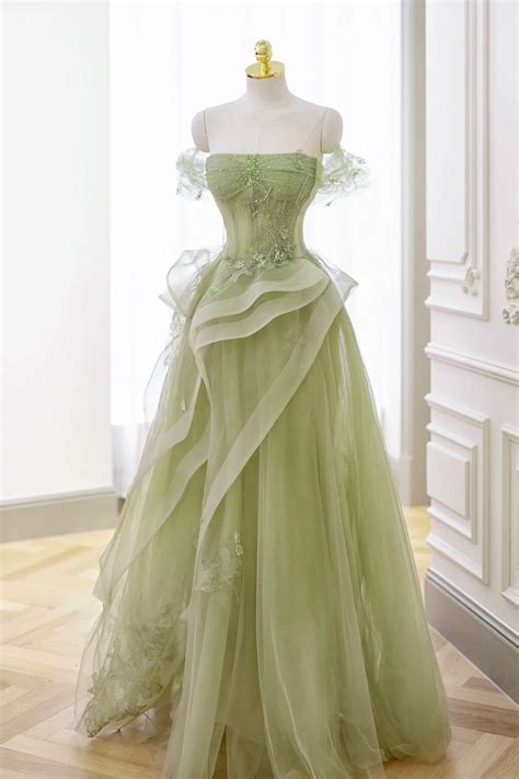 Nellie | Elegant Green Tulle Lace Long Prom Dress | A line prom dresses ...