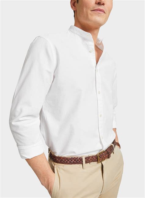 Mens Collarless Oxford Shirt in White - Oxford Shirt Co.