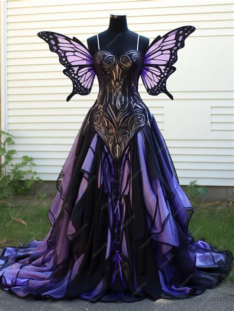 Purple and black dress with butterfly wings on mannequin generative ai ...