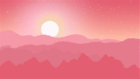 Wallpaper sun, mountains, horizon, stars, pink, vector hd, picture, image