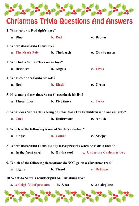 Printable Christmas Trivia Game - Printable JD
