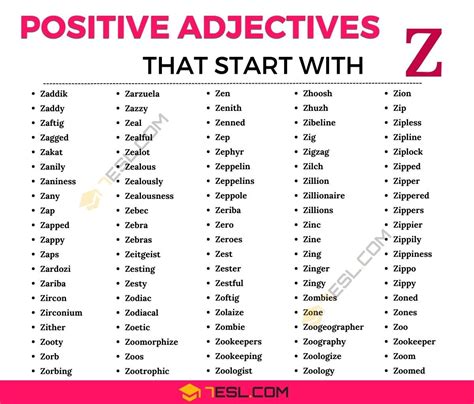 47 Positive Adjectives that Start with Z | Z Words to Describe Someone ...