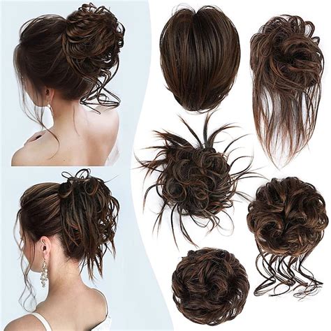 5 Pieces Messy Hair Bun Hairpiece Tousled Updo for Women Hair Extension ...