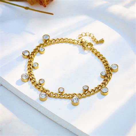 Buy Gold Plated Stainless Steel Anti Tarnish Crystal Accents Dainty ...
