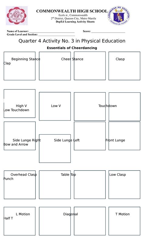 Quarter 4 Activity No 3 in PE - COMMONWEALTH HIGH SCHOOL Ecols st ...
