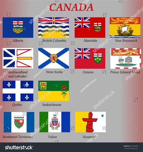 Vektor Stok All Flags Provinces Territories Canada (Tanpa Royalti ...