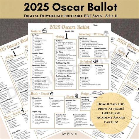 Academy Awards 2025 Ballot - Etsy UK