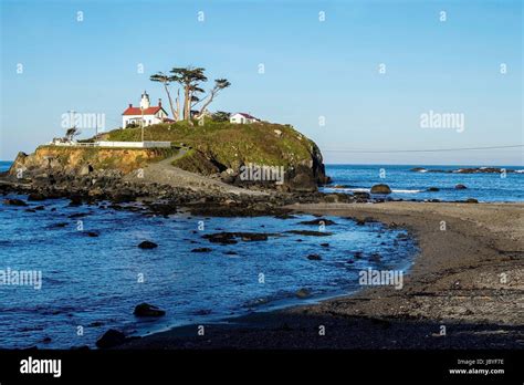 Battery Point Lighthouse in Crescent City, California, USA, during a ...