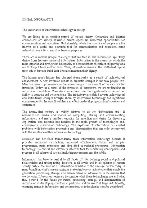 Social Informatics - Lecture notes 12 - SOCIAL INFORMATICS The ...