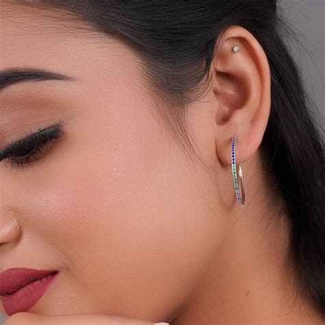Silver Rose Gold Earring with Rainbow Stones | The Velvet Box best ...