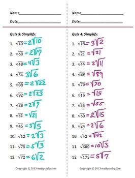 Simplest Radical Form "Bundle" - Simplify Square Roots Activities by ...