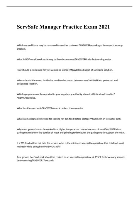 ServSafe Manager Practice Exam 2024 Questions and Answers Latest ...
