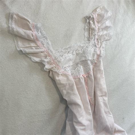 angel night dress ☆ pink slip with lace on top... - Depop