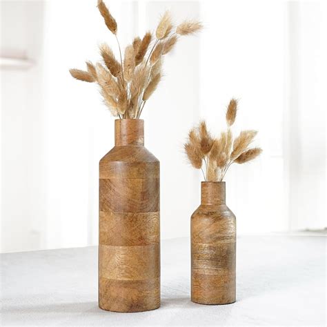 Buy Behoma Wooden Flower Vase Set of 2, Bottle Shape Mango Wood Vases ...
