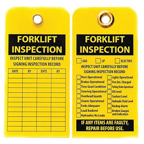 Forklift Inspection, 3 in Wd, Tag - 55HY34|5340-00-NIB-0409 - Grainger