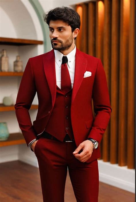 Red 3 Pieces Single Breasted Suit,red Men’s Suit,red Wedding Suit,red ...