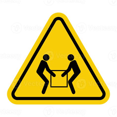 Sign two people lift load. Avoid injuries caused by improper lifting heavy objects. Lift heavy ...