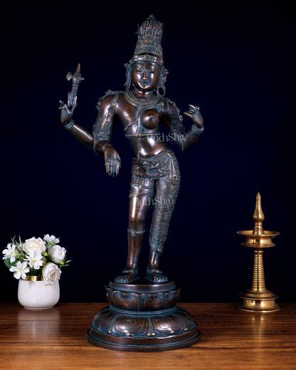 Brass Ardhanarishwara Statue – 27” vintage bronze tone – Budhshiv.com