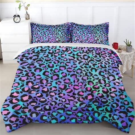 Comforter Set Size, Leopard Cute Neon Purple Bedding Set for Kids and ...