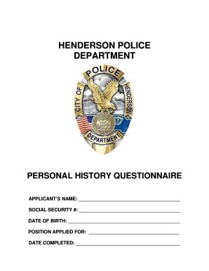 2009-2026 Form NV Henderson Police Department Personal History ...