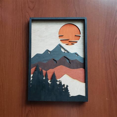 3D Layered Mountains Wall Art, Wall Decor, Bohemian Wall Art, Nature ...