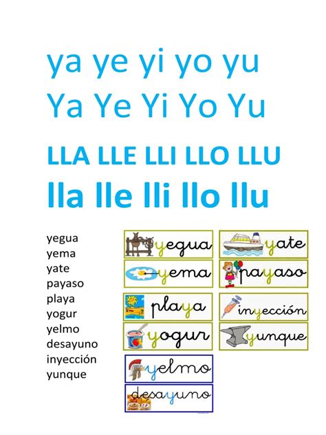 Palabras Con Ya Ye Yi Yo Yu En Español Para Niños - Actividad del Niño